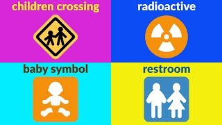 SIGNS AND SYMBOLS Vocabulary for Beginners, Kids, Kindergarten with Emojis