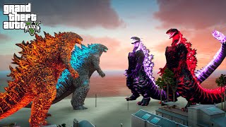 Godzilla and Nuclear Godzilla vs Shin Godzilla and Red Shin Godzilla - GTA V Mods