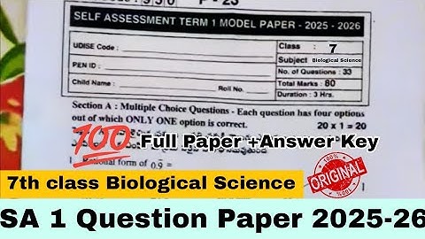 💯7th Biological Science Sa 1 Term-1 Question Paper 2025-26|Ap Sa 1 7th class Biology Exam paper 2025