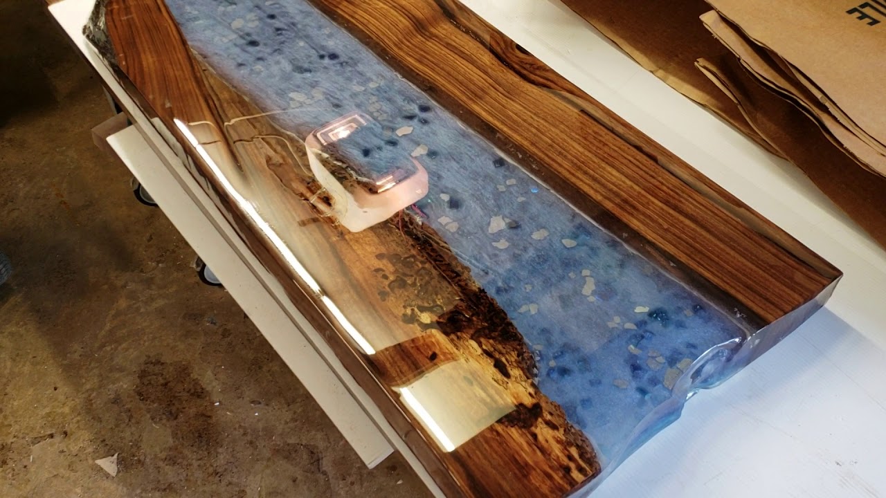 ⁣Coffee Table with Epoxy Resin River- Live Edge Slab Wood with Dragon Glass