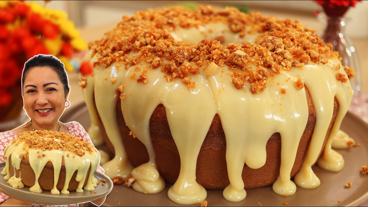BOLO DE AMENDOIM COM COBERTURA CREMOSA E FAROFA CROCANTE- MASSA SUPER FOFINHA- DIKA DA NAKA