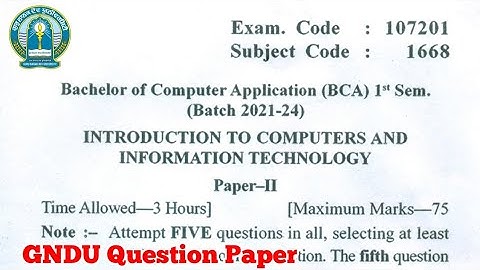 Gndu BCA 1st Semester Introduction to Computers and Information Technology Question Paper