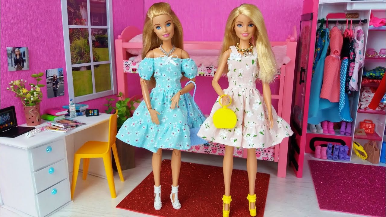 Two Barbie Dolls Morning Bedroom Bunkbed RoutineNew Dress for Barbie  Life in a Dreamhouse Barbie