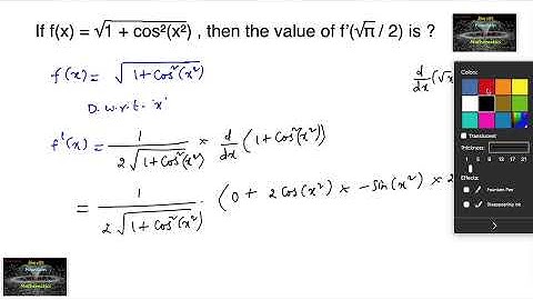 If f(x)=√1+cos²(x²), then the value of f’(√π/2) is? RD Sharma|Ncert|Differentiation|CET|Objective