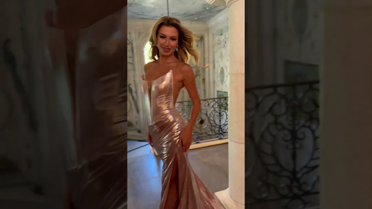 Jovani 44431 - Metallic Strapless Side Slit Gown