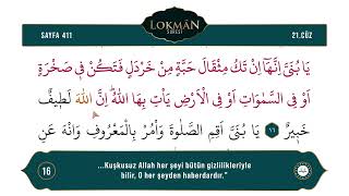 Diyanet Ok Takipli Hatim 21. Cüz - Kur'an-ı Kerim 411. Sayfa - Lokmân Suresi 12-19. Ayetler