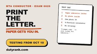 MTA Conductor Exam 6626 (Oct 10): Print Your Admission Letter — Test Day Rules From the Notice