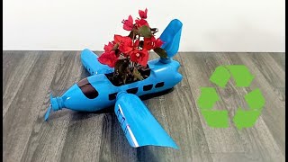 AVION de  BOTELLA DE PLASTICO RECICLADA MACETA  increíble manualidad de reciclaje