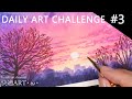 DAILY ART CHALLENGE #3 watercolor sunset landscape  一日一絵チャレンジ！水彩で夕暮れ景色を描く