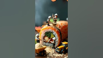 Tiny Workers Building a Giant Sushi Roll Macro Food Construction Scene #restaurant#business#ads#deal
