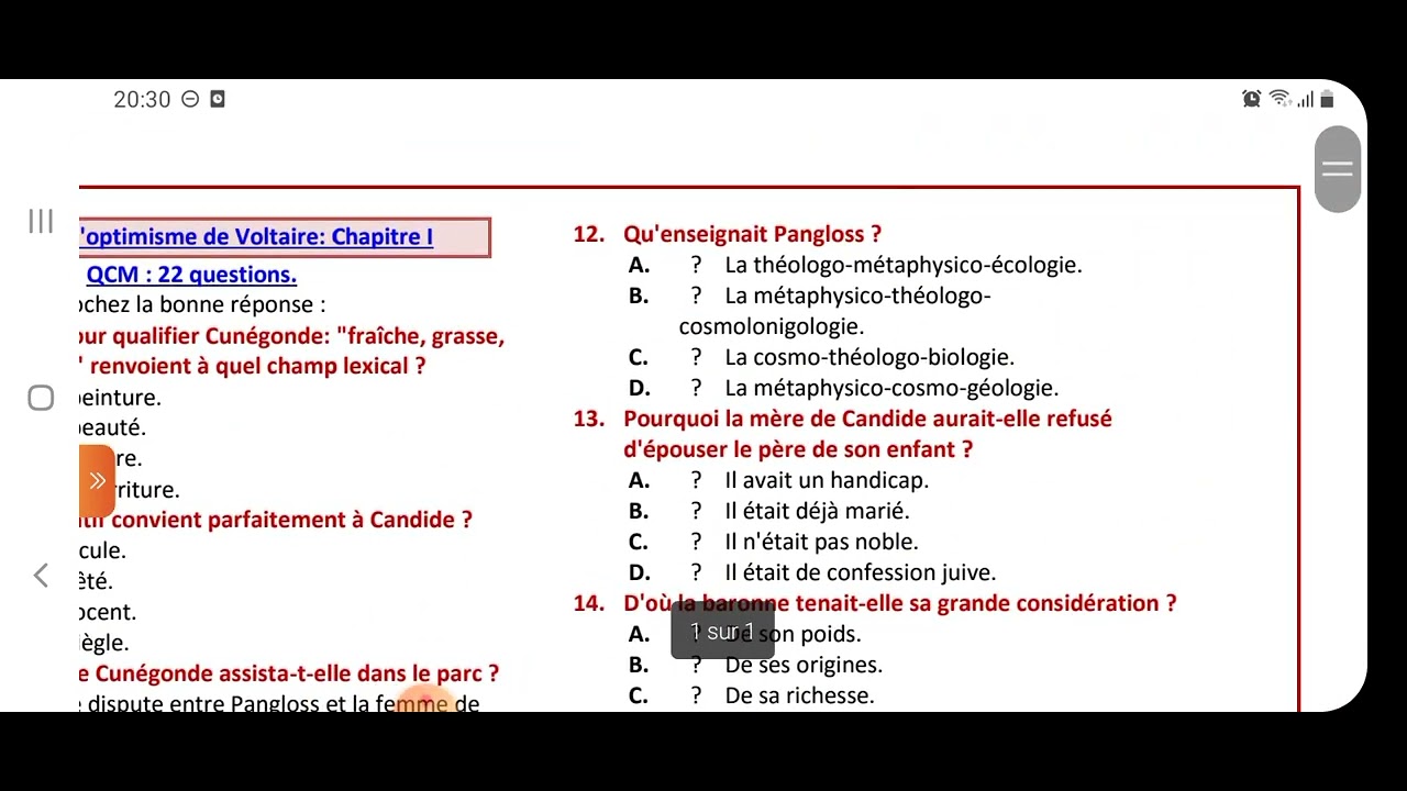 candide ou l'optimisme révision rapide du chapitre 1