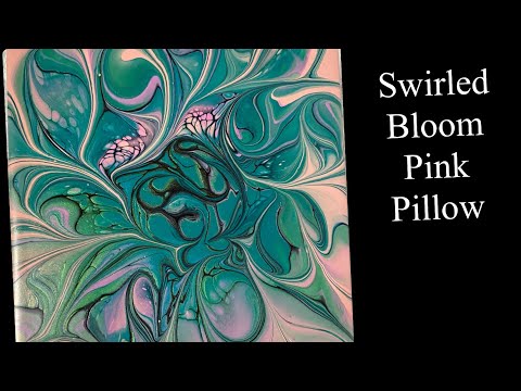 (1210) Another Modified Bloom Swirled, with Pink Pillow, Acrylic Paint Pouring