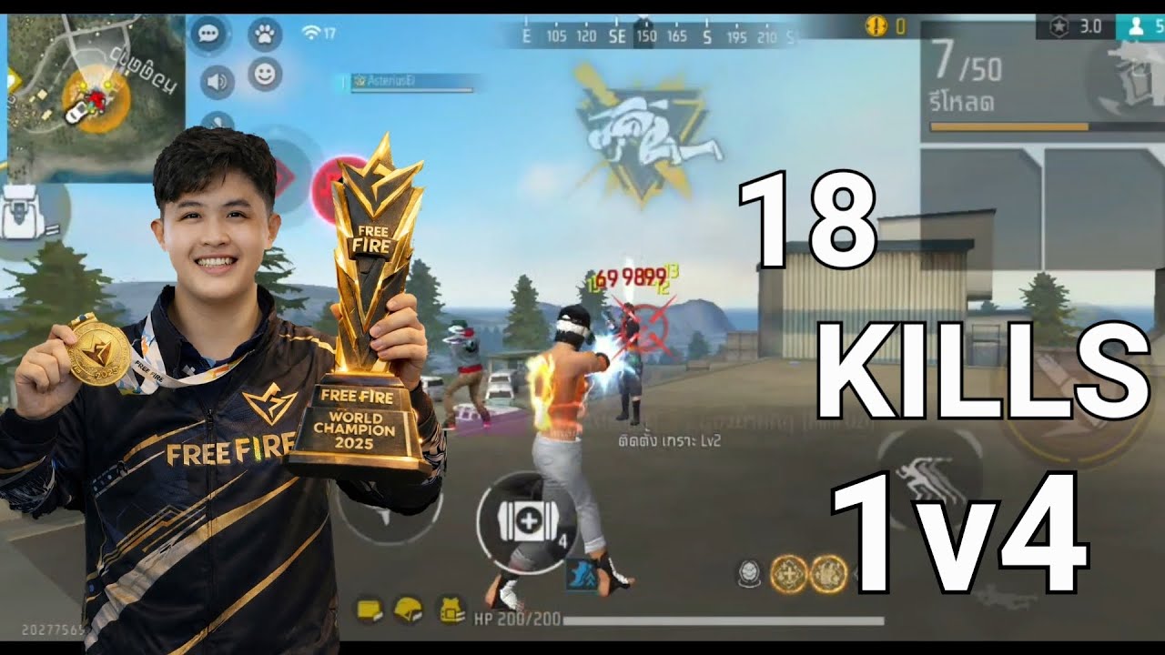 RUSHER BRU WASSANA 18 KILLS 1v4 FREE FIRE RANKED 