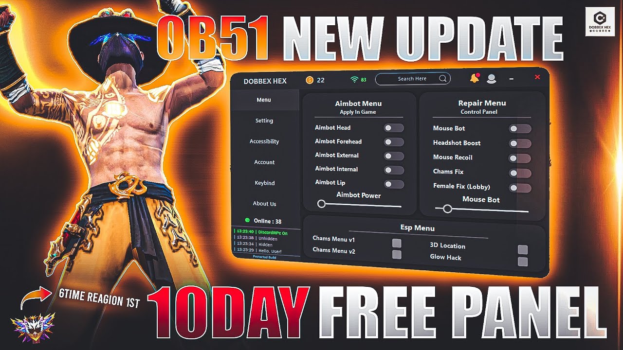 FREE FIRE PC PANEL OB51 | 10DAY FREE PANEL |  ALL 100% SAFE 🎯