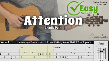 Attention (Easy Version) - Charlie Puth | Fingerstyle Guitar | TAB + Chords + Lyrics