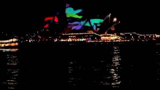 Vivid colors display on Sydney Opera House at night