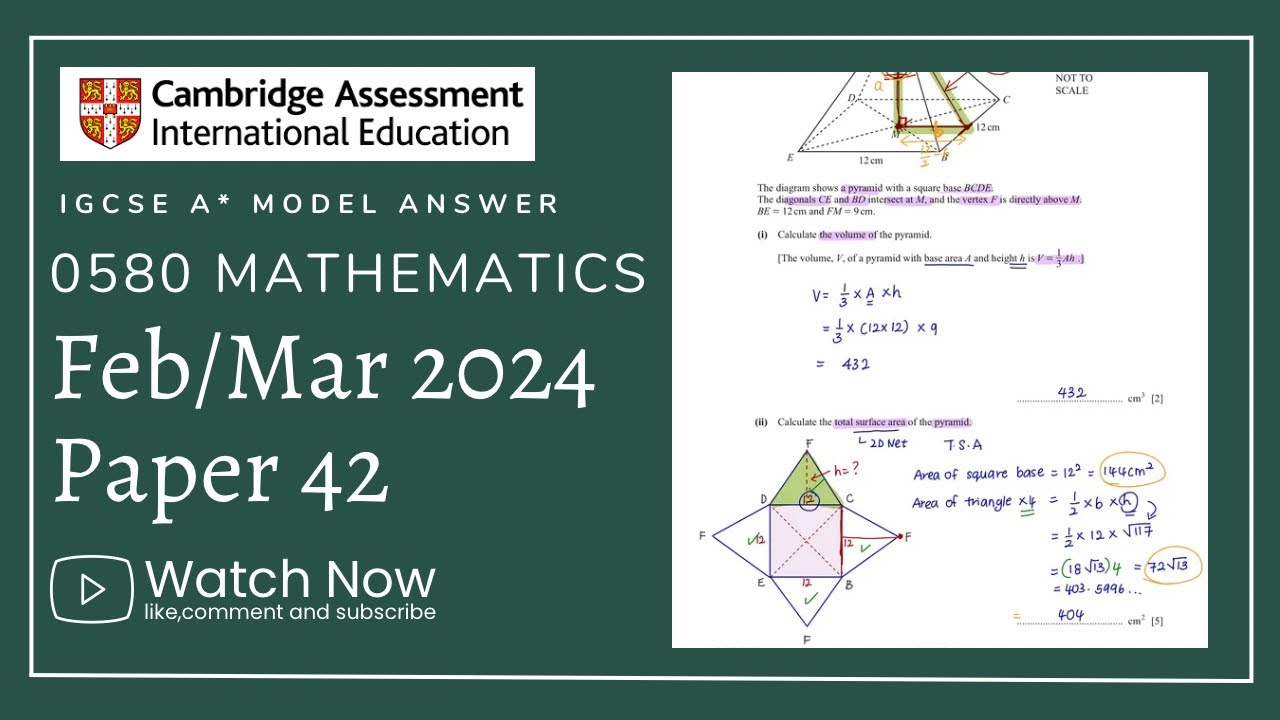 IGCSE Mathematics Paper 42 - Feb/Mar 2024 - 0580/42/F/M/24 (Q1-7) - YouTube