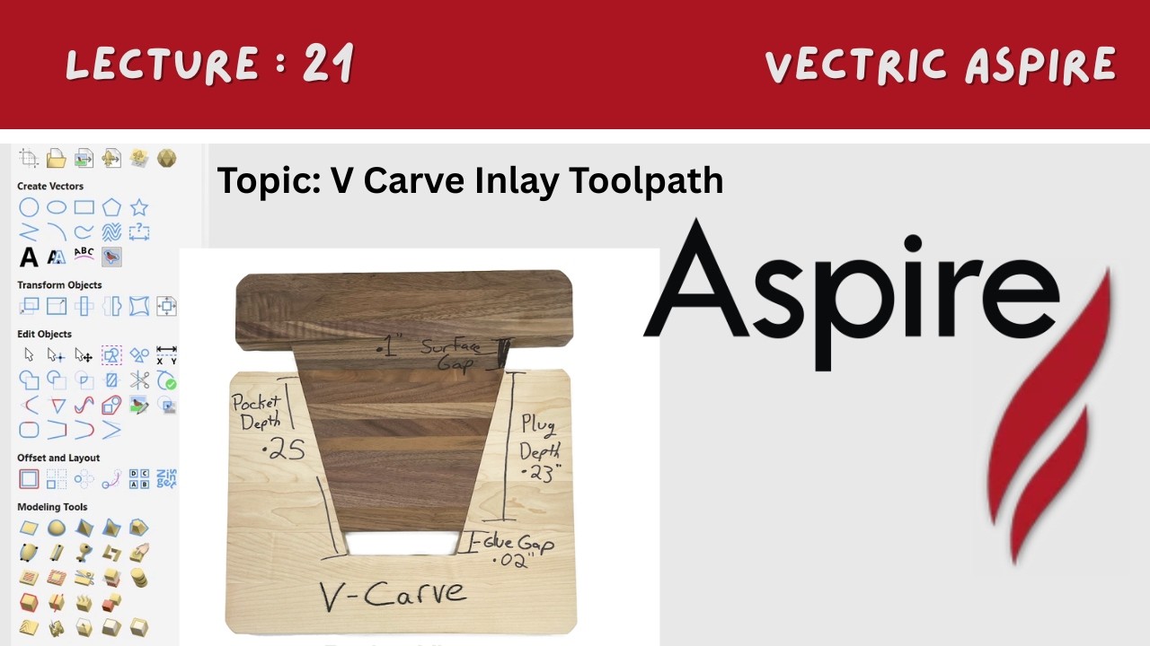 Aspire Tutorial Part 21 | V-Carve Inlay Toolpath Full Explanation in ...