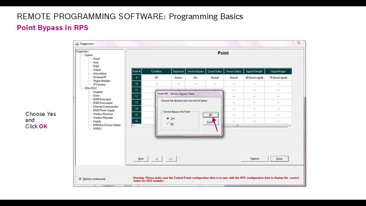 Bosch Security - Remote Programming Software - Point type and bypass