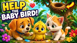 🐶🐱 Puppy & Kitten Find a Lost Baby Bird 🐦❤️ | Cute Animal Story for Kids | Jungle Jam Kids