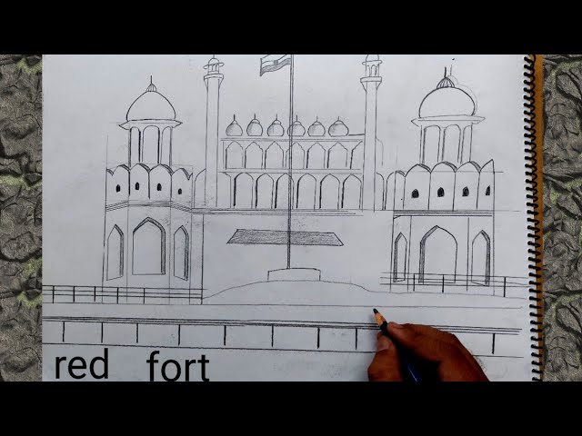 How to draw Lal Kila-Red Fort drawing | Republic day drawing | very easy  with colours - YouTube