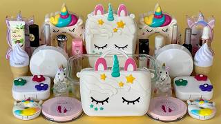 White Unicorn Slime Mixing Makeup And Glitter Into Clear Slime. Satisfying Slime Videos 2160P.