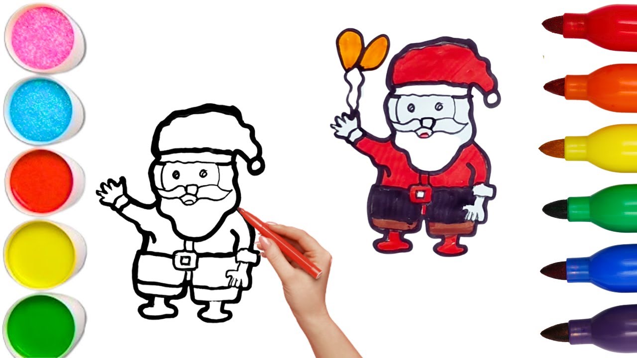 How To Draw cute Santa Claus Drawing, Painting & Coloring For Kids and ...
