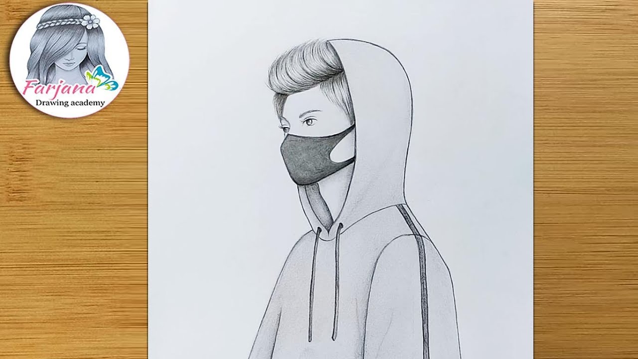 Easy way to draw A Boy with Mask How to draw A Boy Pencil sketch