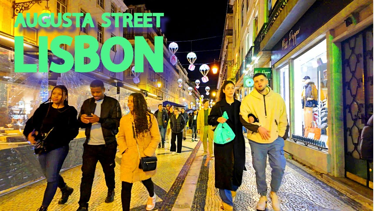 【4K】𝐖𝐀𝐋𝐊 🇵🇹 Вечерняя прогулка по улице Аугуста в Лиссабоне, Португалия