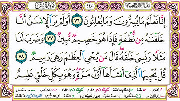 القرآن الكريم مقسم صفحات | الشيخ حاتم فريد | سورة يس | صفحة 445 مكتوبة | مصحف التجويد الملون