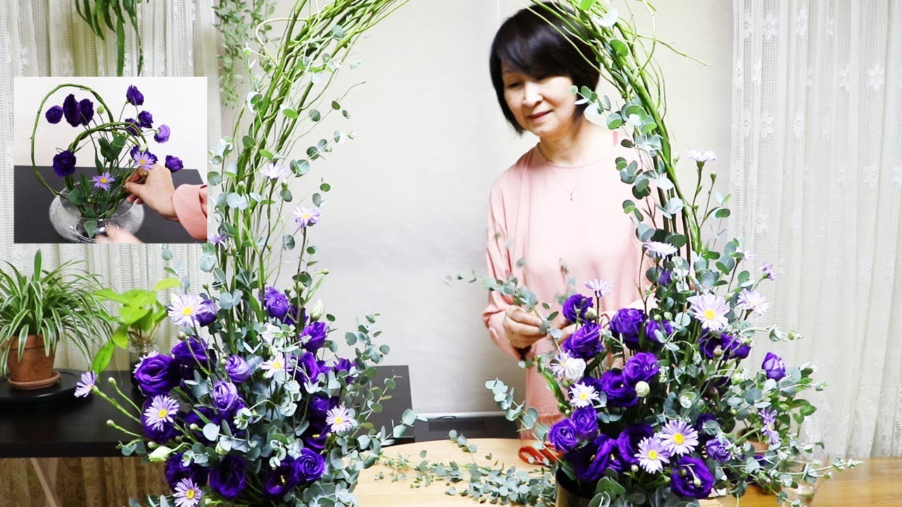 1.보라색꽃으로 아치형 성전 꽃꽂이/ 2.테이블 꽃꽂이