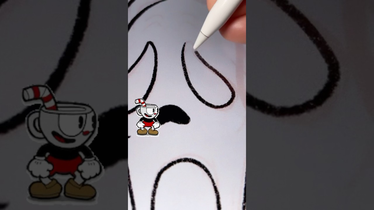 Как нарисовать Призрачного Лица из «Крика» в стиле резинового шланга Cuphead 1930-х годов 