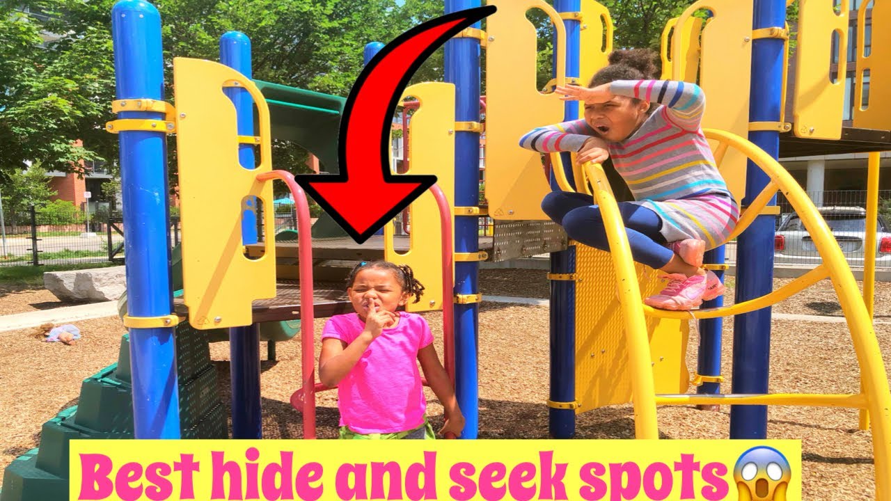 BEST HIDE AND SEEK spots in the playground park! Kids video fun! - YouTube