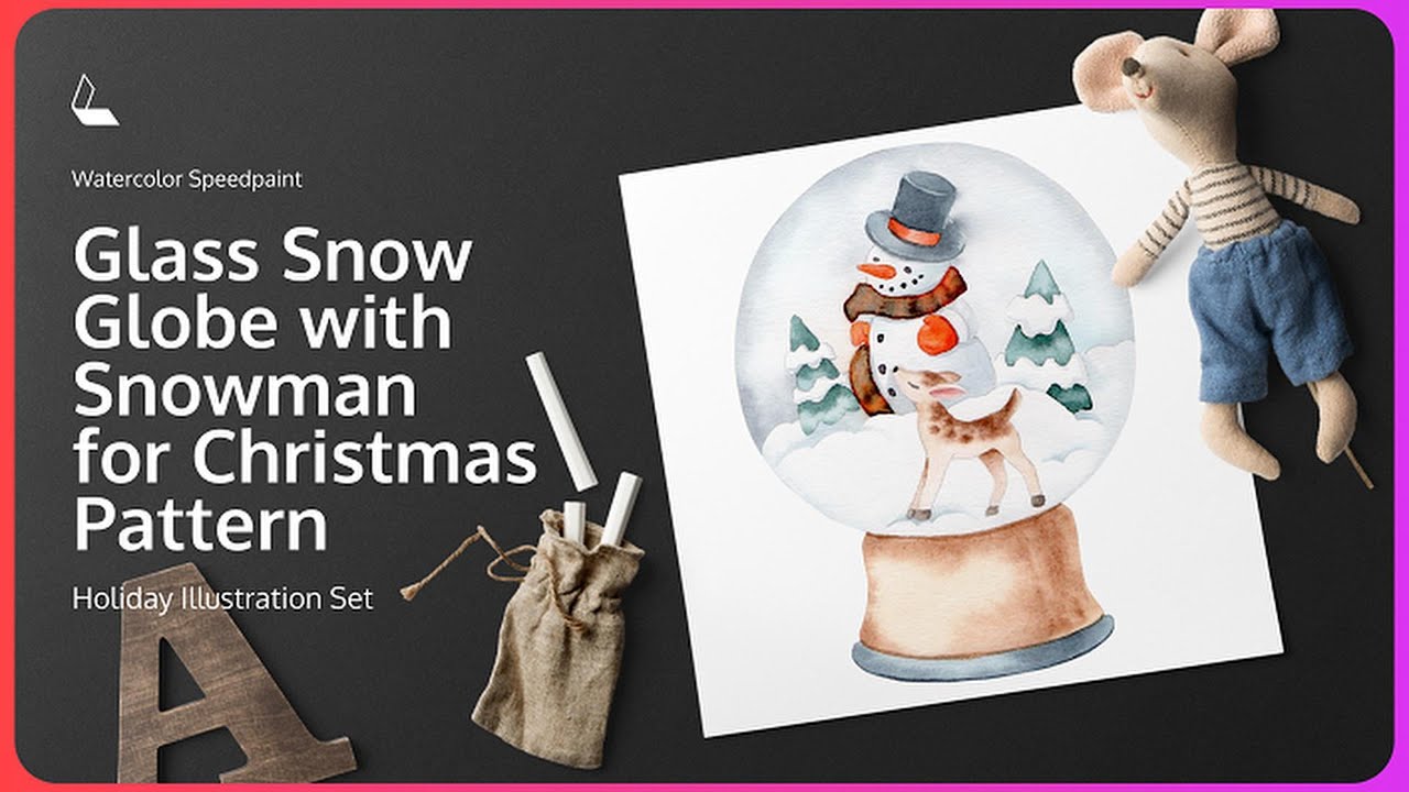 Watercolor Speedpaint 🎨 Glass Snow Globe with Snowman and Reindeer | Nutcracker Christmas Pattern