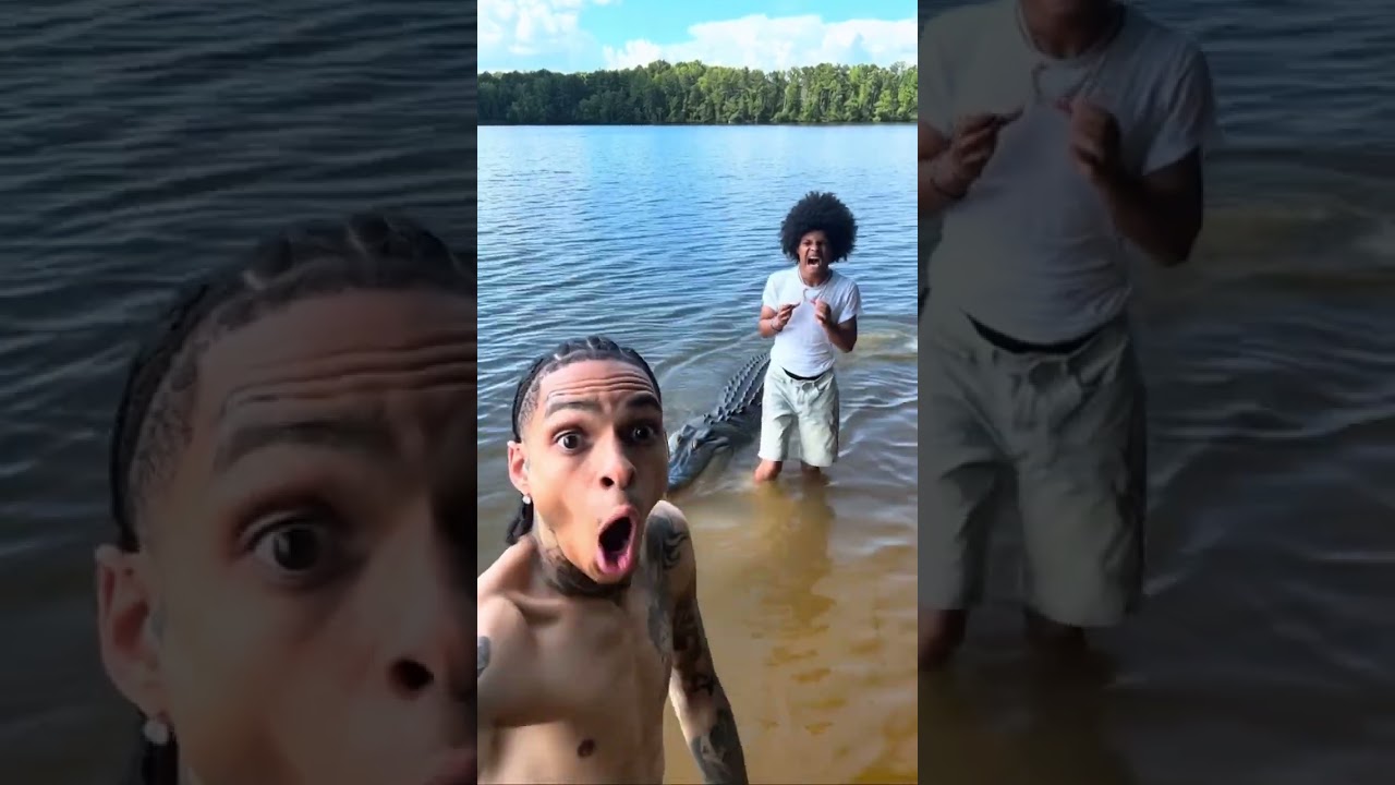 Lil Tony runs into an alligator while swimming in the lake😱