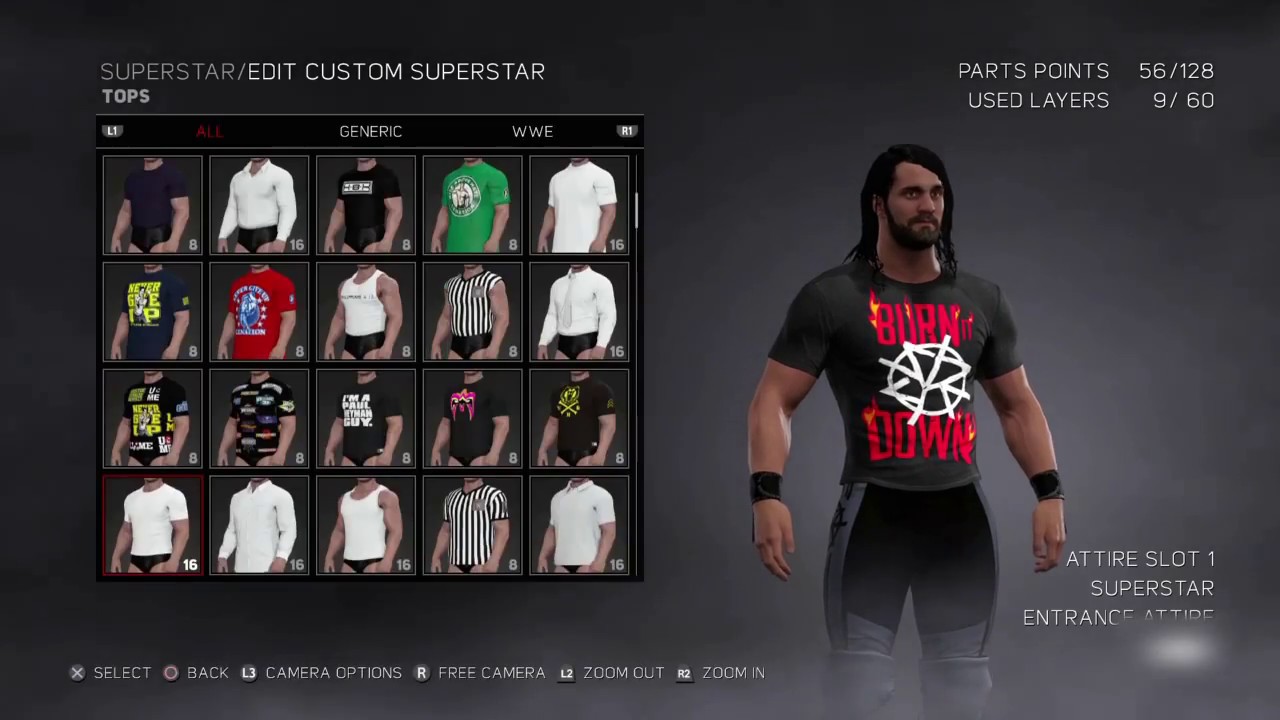 wear customt shirt wwe 2k 17