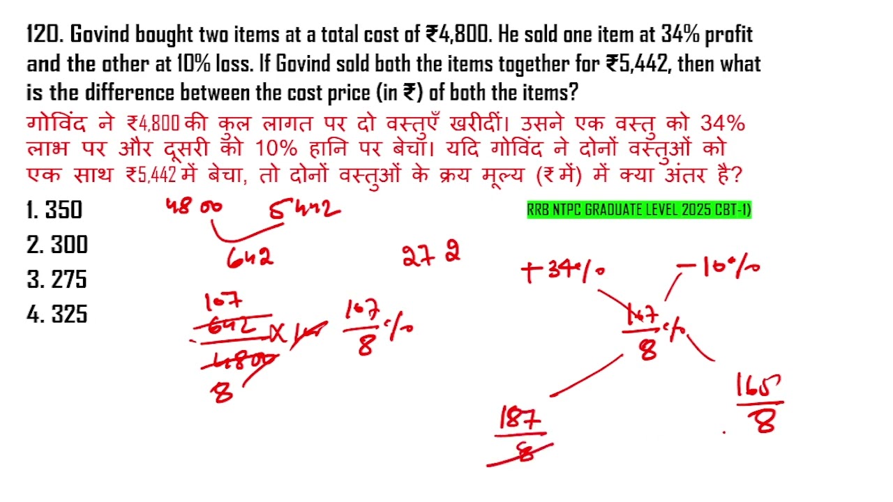 Govind bought two items at a total cost of ₹4,800. He sold one item at 34% profit and the other at