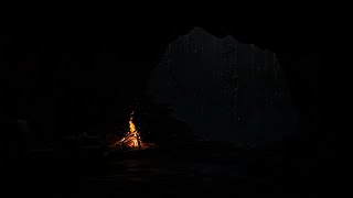 Deep Sleep in a Cozy Rainy Thunder Cave Bonfire Sounds and for Stress Relief | Sleep, Study, Relax