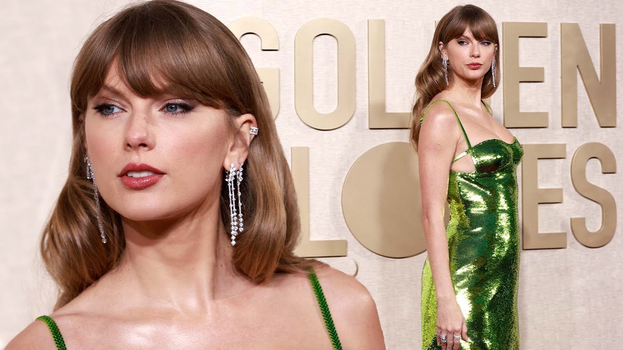 taylor-swift-shimmers-in-green-at-golden-globes-youtube