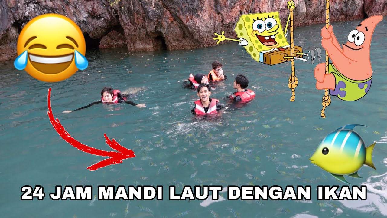 24 JAM MANDI LAUT DENGAN IKAN 😂 AKU BAGI IKAN MAKAN ROTI 🐠