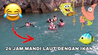 24 JAM MANDI LAUT DENGAN IKAN 😂 AKU BAGI IKAN MAKAN ROTI 🐠