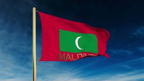 4K Maldives flag slider style with title. Waving in the wind with cloud background animation Stock
