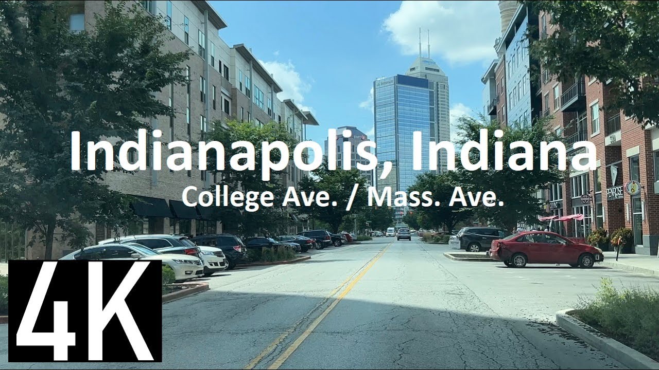 Indianapolis, Indiana 4K Street Tour - Driving College Ave through Broad Ripple and Mass. Ave.