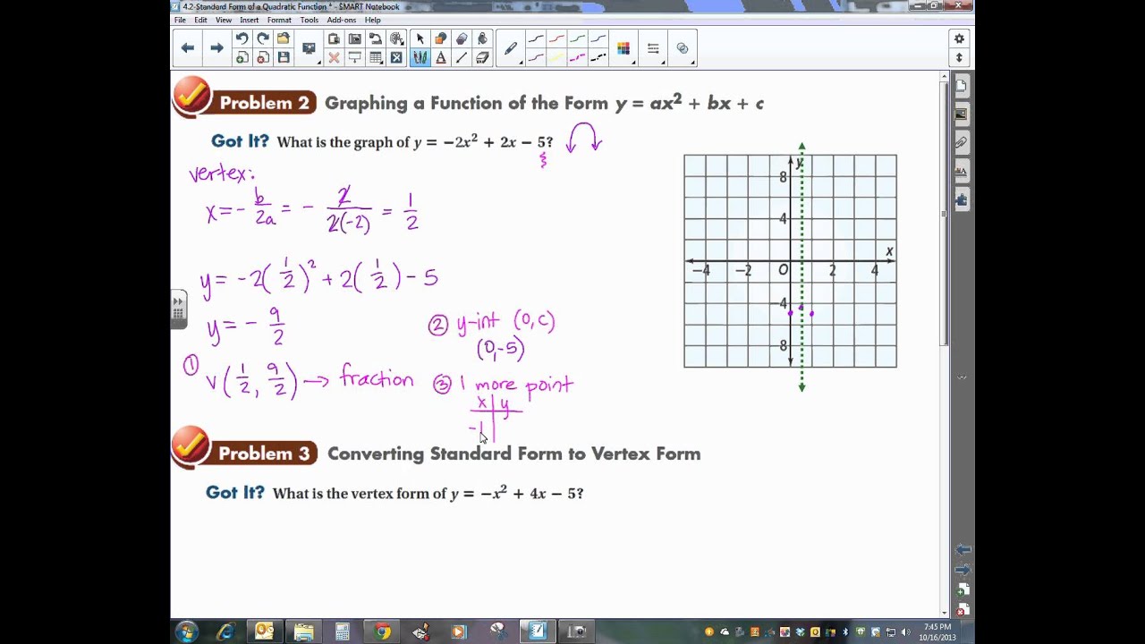 4 2 standard form of a quadratic function youtube 4 2 standard form of a quadratic function
