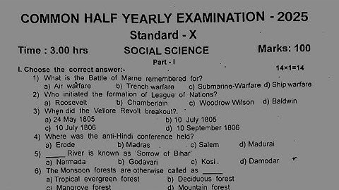 10th Social Science Half yearly Question Paper 2025 | English medium