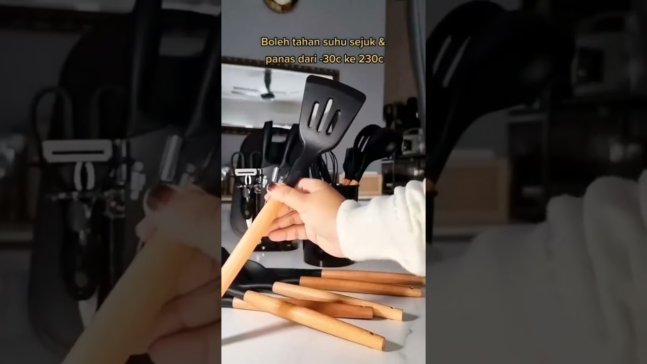 SILICONE WOODEN SPATULA WITH STAND 11PCS SET 