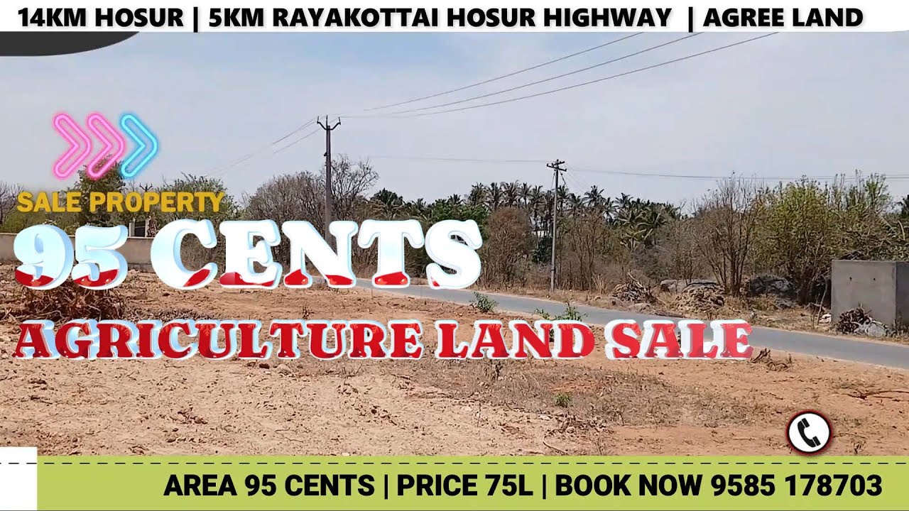 14KM HOSUR 5KM RAYAKOTTAI BANGALORE HIGHWAY AGREE LAND SALE 75L