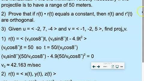 multivariable calculus 13.4b projectile motion