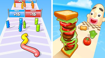 Sandwich Runner VS Gummy Worm Go - All Level Gameplay Walkthrough (Android iOS) New Update