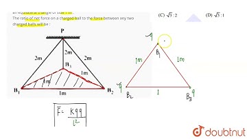 Three identical charged balls each of charge 2 C are suspended from a common point P by silk thr...